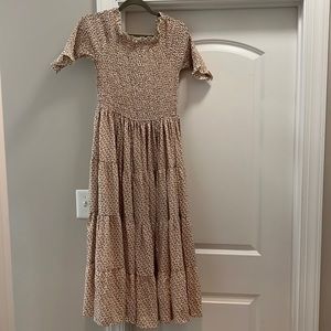Tan midi smocked dress